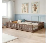 Kids Collective Montessori - Lit au Sol pour Enfant - avec Protection Anti-Chute et sommier à Lattes - 140 x 200 cm - Chocolat au Lait