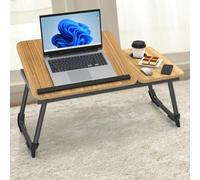 Kidsgigglz Table pour ordinateur portable, avec angle réglable et fente pour gobelet, en MDF, avec pieds pliables, plateau de lit pour lit et canapé, sol, table d'ordinateur portable pour lit, 63 x 27