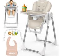 KIDUKU® Chaise haute bébé 3 en 1 avec rehausseur pour nouveau-né + bavoir, arche de jeu & table | Chaise haute pliable avec fonction couchage | Chaise haute combinée réglable en hauteur | Chaise bébé