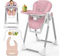 KIDUKU® Chaise haute bébé 3 en 1 avec rehausseur pour nouveau-né + bavoir, arche de jeu & table | Chaise haute pliable avec fonction couchage | Chaise haute combinée réglable en hauteur | Chaise bébé
