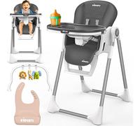 KIDUKU® Chaise haute bébé 3 en 1 avec rehausseur pour nouveau-né + bavoir, arche de jeu & table | Chaise haute pliable avec fonction couchage | Chaise haute combinée réglable en hauteur | Chaise bébé
