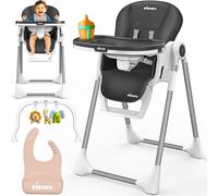 KIDUKU® Chaise haute bébé 3 en 1 avec rehausseur pour nouveau-né + bavoir, arche de jeu & table | Chaise haute pliable avec fonction couchage | Chaise haute combinée réglable en hauteur | Chaise bébé