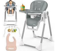 KIDUKU® Chaise haute bébé 3 en 1 avec rehausseur pour nouveau-né + bavoir, arche de jeu & table | Chaise haute pliable avec fonction couchage | Chaise haute combinée réglable en hauteur | Chaise bébé