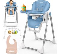 KIDUKU® Chaise haute bébé 3 en 1 avec rehausseur pour nouveau-né + bavoir, arche de jeu & table | Chaise haute pliable avec fonction couchage | Chaise haute combinée réglable en hauteur | Chaise bébé