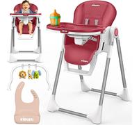 KIDUKU® Chaise haute bébé 3 en 1 avec rehausseur pour nouveau-né + bavoir, arche de jeu & table | Chaise haute pliable avec fonction couchage | Chaise haute combinée réglable en hauteur | Chaise bébé