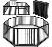 KIDUKU® Parc de 7,2 mètres noir XXL pliable avec porte, composé de 8 éléments, modulable individuellement Parc Barrière de sécurité