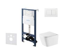 kielle Genesis New - Set bâti support, WC Arkas I, Vortex Rimless+, siège à fermeture progressive et bouton-poussoir Gemini New III, blanc brillant 30528SS79