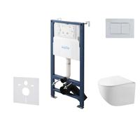 kielle Genesis New - Set bâti support, WC compact Gaia, sans rebord, abattant softclose et bouton-poussoir Gemini New III, chrome brillant 30528SS89