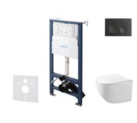 kielle Genesis New - Set bâti support, WC compact Gaia, sans rebord, abattant softclose et bouton-poussoir Gemini New I, noir mat 30528SS84