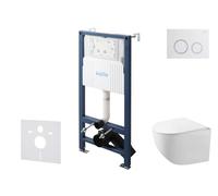 kielle Genesis New - Set bâti support, WC compact Gaia, sans rebord, abattant softclose et bouton-poussoir Gemini New II, blanc brillant/chrome 30528SS85
