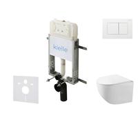 kielle Genesis New - Set bâti support, WC compact Gaia, sans rebord, abattant softclose et bouton-poussoir Gemini New III, blanc brillant 30528SZ88