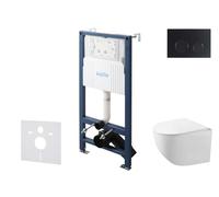 kielle Genesis New - Set bâti support, WC compact Gaia, sans rebord, abattant softclose et bouton-poussoir Gemini New II, noir mat 30528SS87