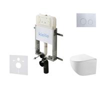 kielle Genesis New - Set bâti support, WC compact Gaia, sans rebord, abattant softclose et bouton-poussoir Gemini New II, chrome brillant 30528SZ86