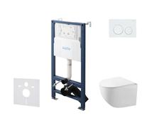 kielle Genesis New - Set bâti support, WC compact Gaia, sans rebord, abattant softclose et bouton-poussoir Gemini New I, blanc brillant 30528SS82