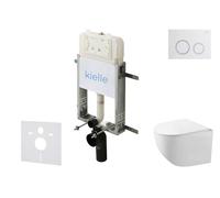 kielle Genesis New - Set bâti support, WC compact Gaia, sans rebord, abattant softclose et bouton-poussoir Gemini New II, blanc brillant/chrome 30528SZ85