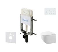 kielle Genesis New - Set bâti support, WC compact Gaia, sans rebord, abattant softclose et bouton-poussoir Gemini New I, blanc brillant 30528SZ82