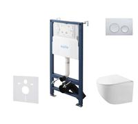 kielle Genesis New - Set bâti support, WC compact Gaia, sans rebord, abattant softclose et bouton-poussoir Gemini New I, chrome brillant 30528SS83