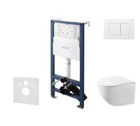 kielle Genesis New - Set bâti support, WC compact Gaia, sans rebord, abattant softclose et bouton-poussoir Gemini New III, blanc brillant 30528SS88