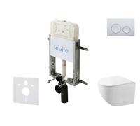 kielle Genesis New - Set bâti support, WC compact Gaia, sans rebord, abattant softclose et bouton-poussoir Gemini New I, chrome brillant 30528SZ83