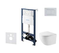kielle Genesis New - Set bâti support, WC compact Oudee, Vortex Rimless+, abattant softclose et bouton-poussoir Gemini New III, chrome brillant 30528SS44