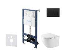 kielle Genesis New - Set bâti support, WC compact Oudee, Vortex Rimless+, abattant softclose et bouton-poussoir Gemini New III, noir mat 30528SS45