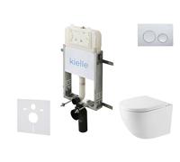 kielle Genesis New - Set bâti-support, WC compact Oudee, Vortex Rimless+, abattant softclose et bouton-poussoir Gemini New I, chrome brillant 30528SZ38