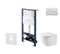 kielle Genesis New - Set bâti-support, WC compact Oudee, Vortex Rimless+, abattant softclose et bouton-poussoir Gemini New I, chrome brillant 30528SS38