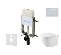 kielle Genesis New - Set bâti support, WC compact Oudee, Vortex Rimless+, abattant softclose et bouton-poussoir Gemini New III, chrome brillant 30528SZ44