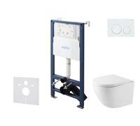 kielle Genesis New - Set bâti-support, WC compact Oudee, Vortex Rimless+, abattant softclose et bouton-poussoir Gemini New I, blanc brillant 30528SS37