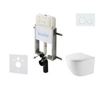 kielle Genesis New - Set bâti-support, WC compact Oudee, Vortex Rimless+, abattant softclose et bouton-poussoir Gemini New I, blanc brillant 30528SZ37