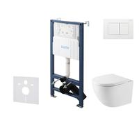 kielle Genesis New - Set bâti support, WC compact Oudee, Vortex Rimless+, siège à fermeture progressive et bouton-poussoir Gemini New III, blanc brillant 30528SS43