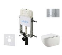 kielle Genesis New - Set bâti-support, WC Gaia, sans rebord, abattant softclose et bouton-poussoir Gemini New II, chrome brillant 30528SZ14