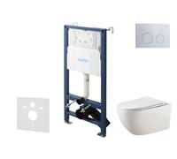 kielle Genesis New - Set bâti-support, WC Gaia, sans rebord, abattant softclose et bouton-poussoir Gemini New II, chrome brillant 30528SS14