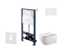kielle Genesis New - Set bâti-support, WC Gaia, sans rebord, siège à fermeture progressive et bouton-poussoir Gemini New I, blanc brillant 30528SS10