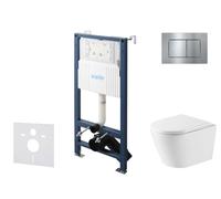 kielle Genesis New - Set bâti support, WC Nefia, Vortex Rimless+, abattant softclose et bouton-poussoir Gemini New III, chrome brillant 30528SS53