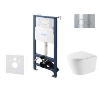 kielle Genesis New - Set bâti support, WC Nefia, Vortex Rimless+, abattant softclose et bouton-poussoir Gemini New II, chrome brillant 30528SS50