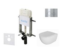 kielle Genesis New - Set bâti-support, WC Oudee, sans rebord, abattant softclose et bouton-poussoir Gemini New II, chrome brillant 30528SZ05
