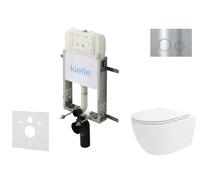 kielle Genesis New - Set bâti-support, WC Oudee, Vortex Rimless+, abattant softclose et bouton-poussoir Gemini New II, chrome brillant 30528SZ32