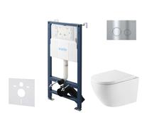 kielle Genesis New - Set bâti-support, WC Oudee, Vortex Rimless+, abattant softclose et bouton-poussoir Gemini New II, chrome brillant 30528SS59