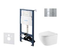 kielle Genesis New - Set bâti-support, WC Oudee, Vortex Rimless+, abattant softclose et bouton-poussoir Gemini New II, chrome brillant 30528SS68