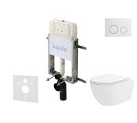 kielle Genesis New - Set bâti-support, WC Oudee, Vortex Rimless+, siège softclose et bouton-poussoir Gemini New II, blanc brillant/chrome 30528SZ31