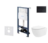 kielle Genesis New - Set bâti-support, WC Oudee, Vortex Rimless+, siège softclose et bouton-poussoir Gemini New II, noir mat 30528SS33