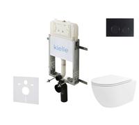 kielle Genesis New - Set bâti-support, WC Oudee, Vortex Rimless+, siège softclose et bouton-poussoir Gemini New II, noir mat 30528SZ33