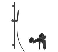 kielle Nefia - Set de douche avec mitigeur, colonne, flexible et pommeau de douche EcoSpare, noir mat 20627SN24