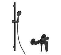 kielle Nefia - Set de douche avec mitigeur, colonne, flexible et pommeau de douche EcoSpare, noir mat 20627SN34