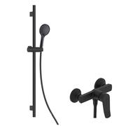 kielle Nefia - Set de douche avec mitigeur, colonne, flexible et pommeau de douche EcoSpare, noir mat 20627SN44