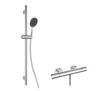 kielle Oudee - Set de douche avec mitigeur thermostatique, barre, flexible et pommeau de douche, chrome 20602SNT60