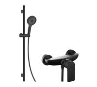 kielle Vega - Set de douche avec mitigeur, colonne, flexible et tête de douche EcoSpare, noir mat 20618SN14