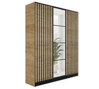 KIER FURNITURE Armoire avec Miroir - Eden - Craft & Noir 156,4x205x39 cm | Armoire de Rangement Dressing,Garde-Robe Placard Penderie, Meuble de Rangement Vêtements,Chambre Adulte & Enfant