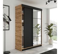 KIER FURNITURE Armoire Dressing LAMARO Chêne Craft doré/Noir 138x205x59 cm | Armoire dressing spacieuse avec rangement pratique pour vêtements et linge, idéale pour chambre adulte ou enfant